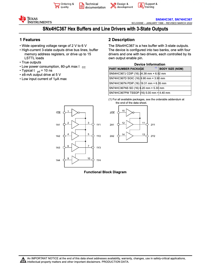 Page 1 of the manual User Manual Texas Instruments SN74HC367N