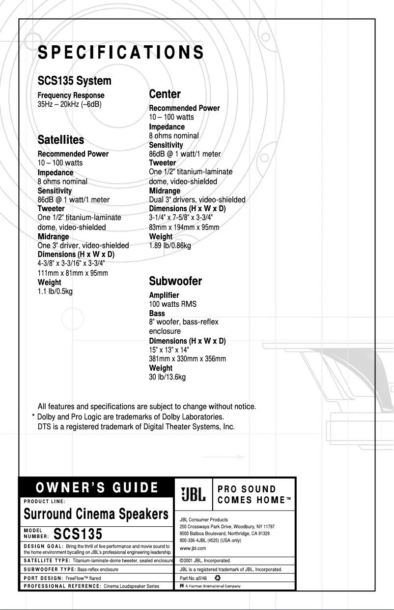 First page image of the manual for SCS135