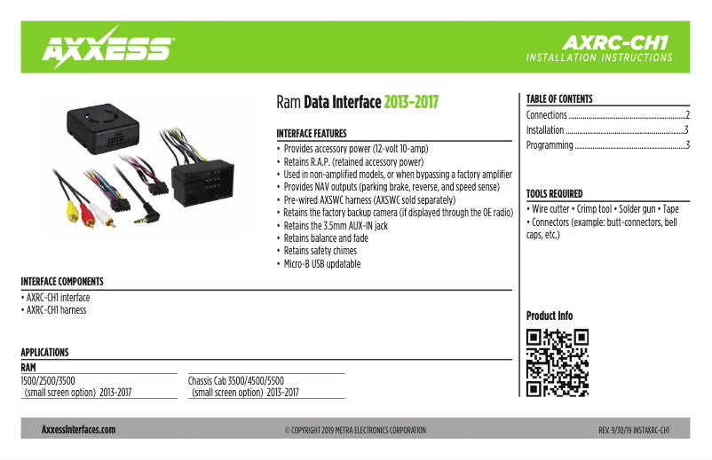 First page image of the manual for AXRC-CH1