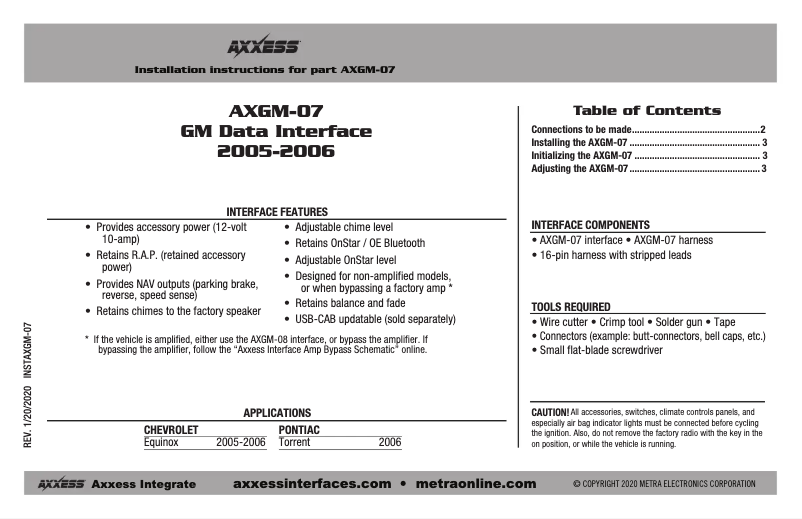 First page image of the manual for AXGM-07