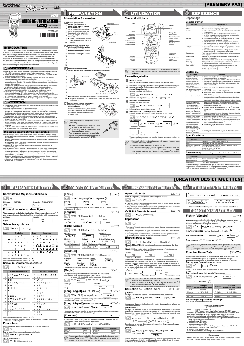First page image of the manual for PT-H75
