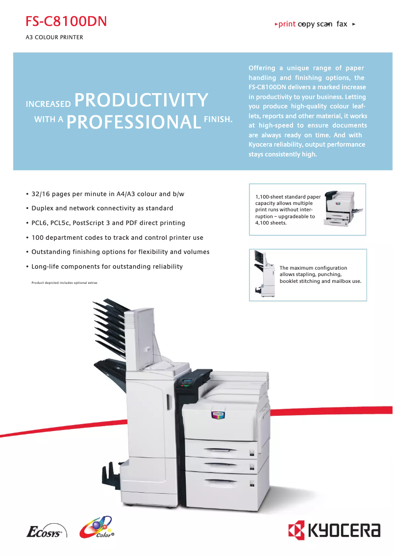 Page 1 of the manual Technical Sheet Kyocera FS-C8100DN