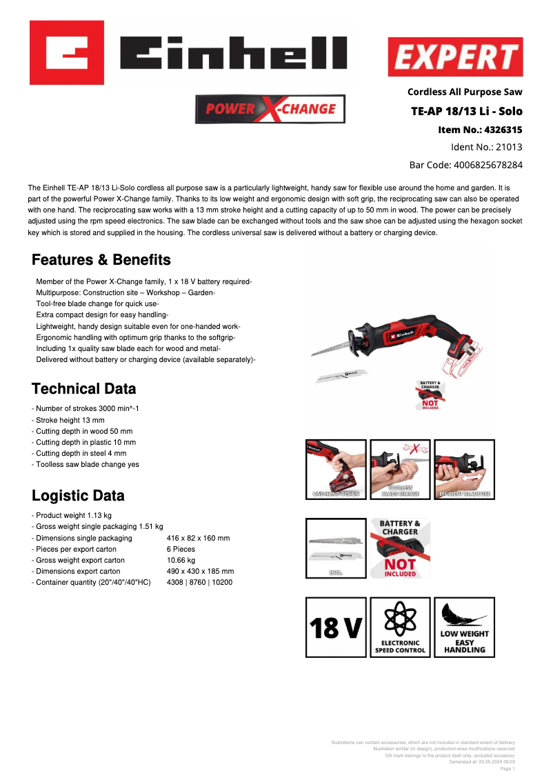 First page image of the manual for TE-AP 18/13 Li