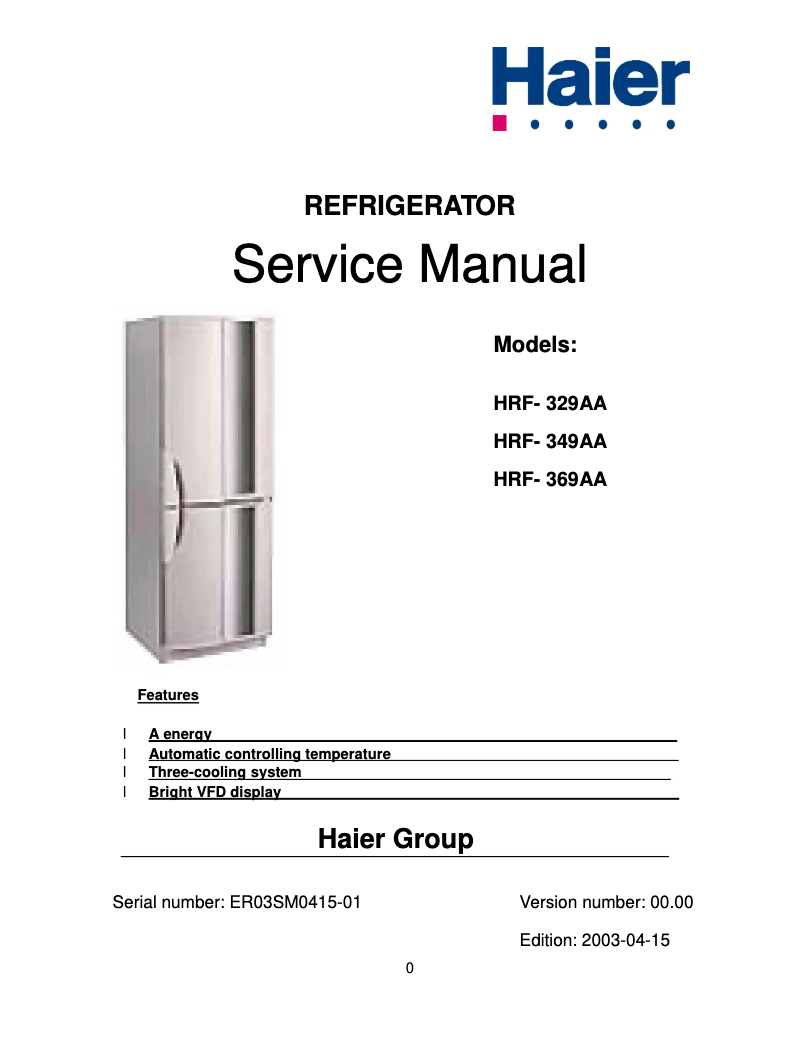 Page 1 of the manual User Manual Haier HRF-369AA
