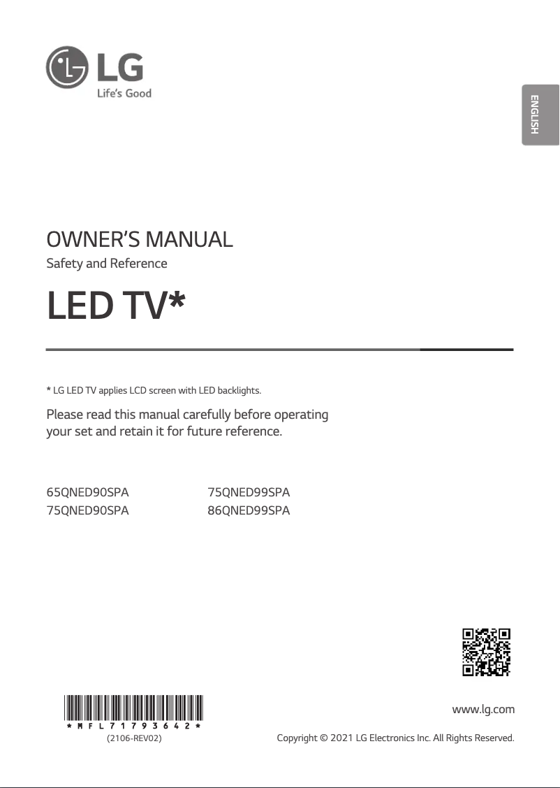 Page 1 of the manual User Manual LG 86QNED99SPA