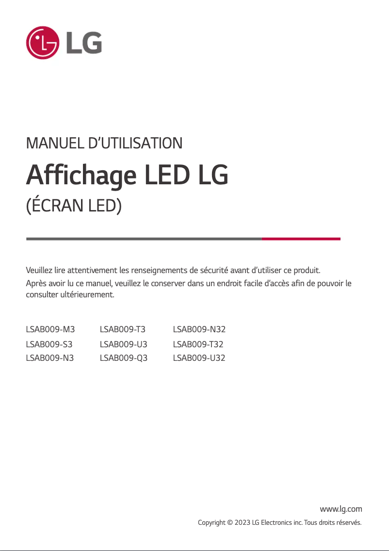 First page image of the manual for LSAB009-N3