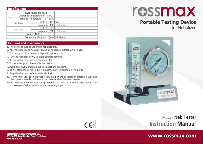 Page 1 of the manual User Manual Rossmax Neb Tester