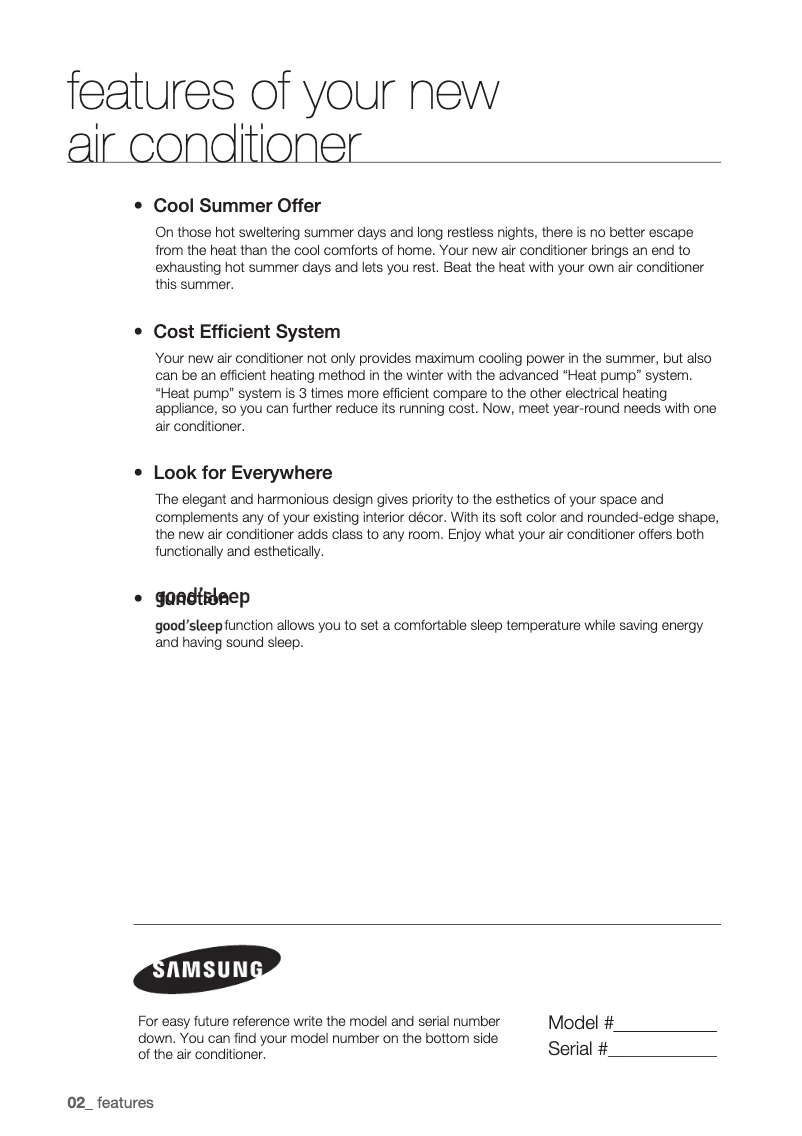 First page image of the manual for AQ09UGDX