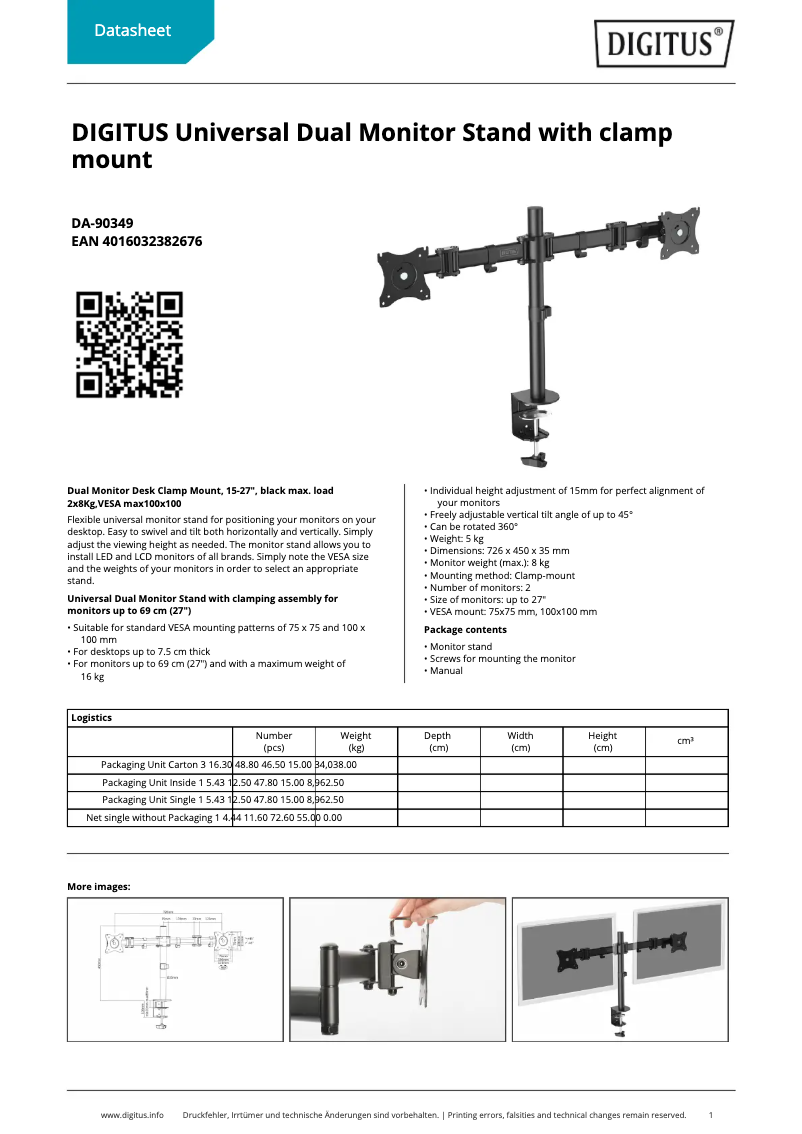 Page 1 of the manual Technical Sheet Digitus DA-90349