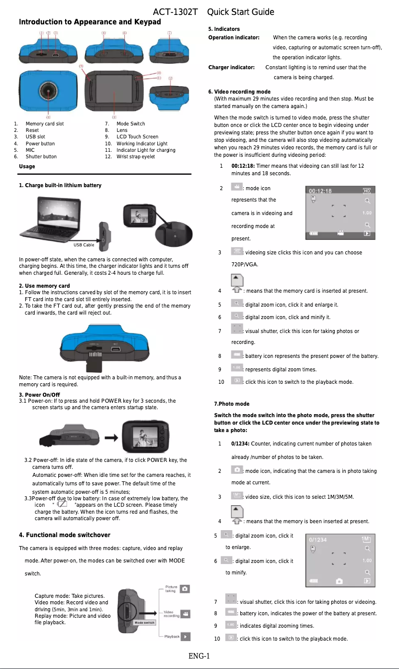 Page 1 of the manual User Manual Denver ACT-1302T MK2