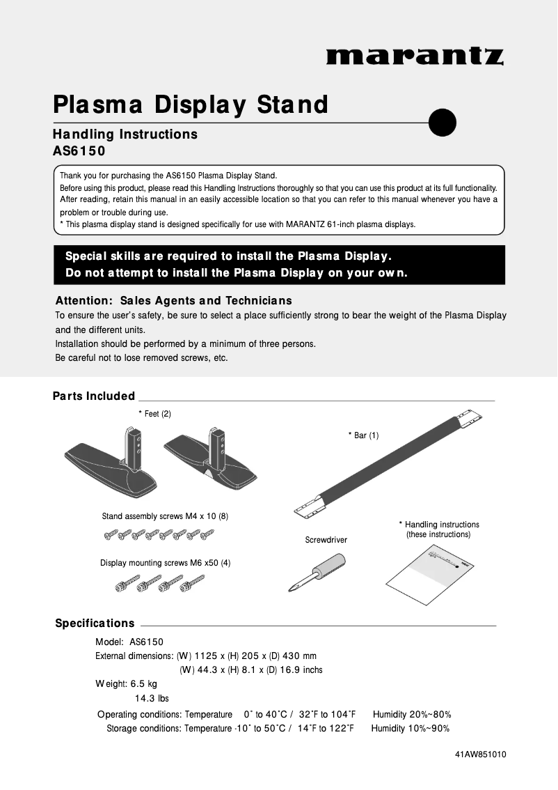 Page 1 of the manual User Manual Marantz AS6150