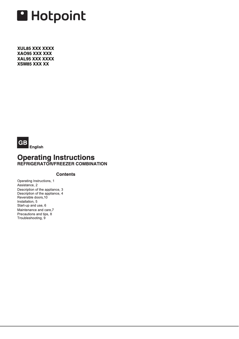 Page 1 of the manual User Manual Hotpoint XJL95 T2U WOH
