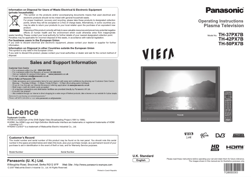 First page image of the manual for TH-50PX7B