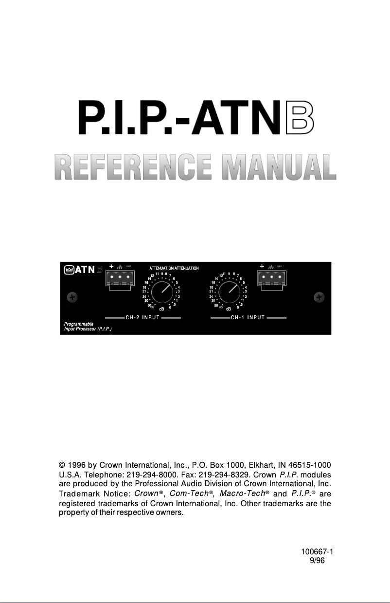 Page 1 of the manual User Manual Crown P.I.P.-ATNb