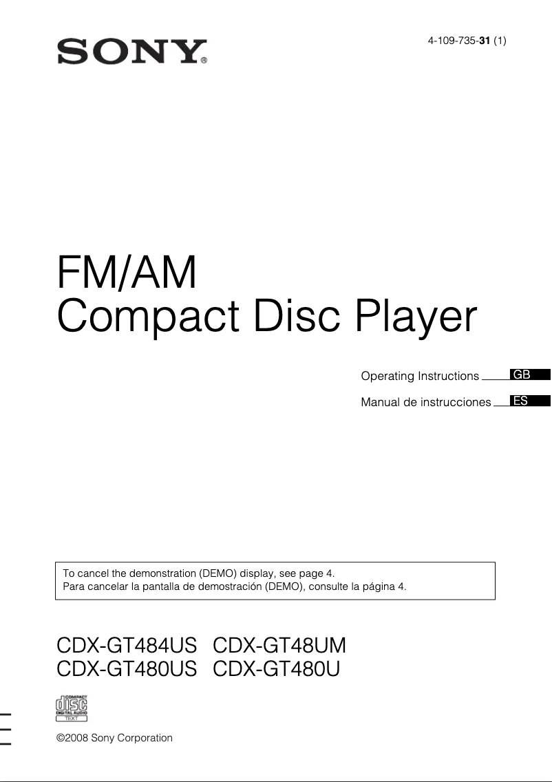 First page image of the manual for CDX-GT480U