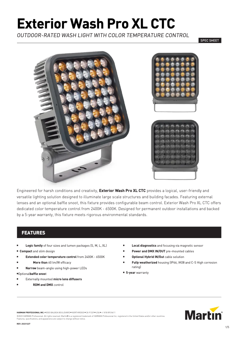 Page 1 of the manual Technical Sheet Martin Exterior Wash Pro XL CTC