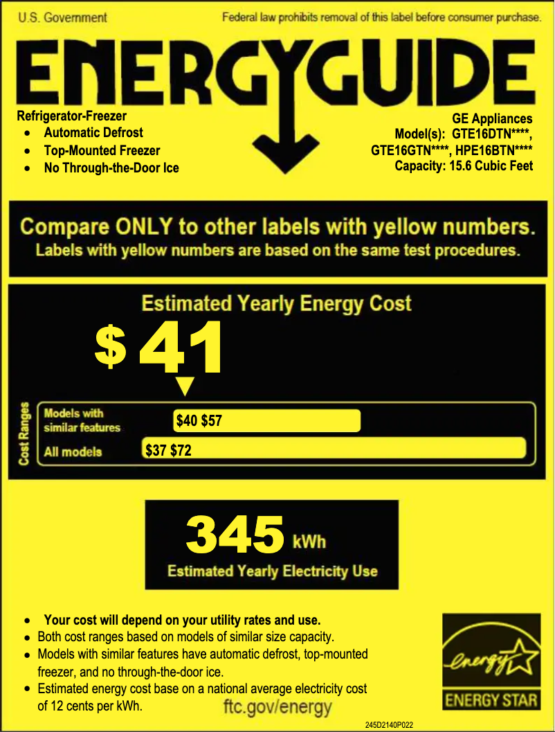 Page 1 of the manual Energy Label GE GTE16DTNLWW
