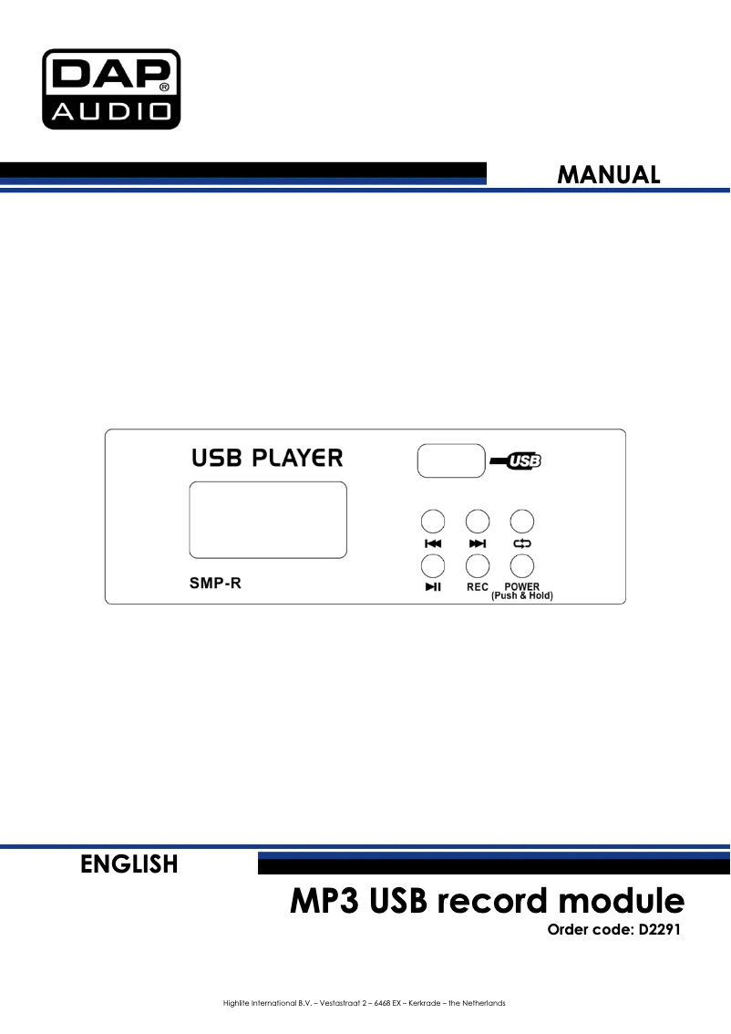 Page 1 de la notice Manuel utilisateur DAP-Audio MP3 USB record module