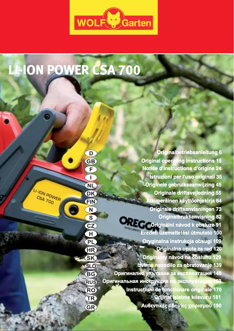 Page 1 of the manual User Manual Wolf Garten CSA 700