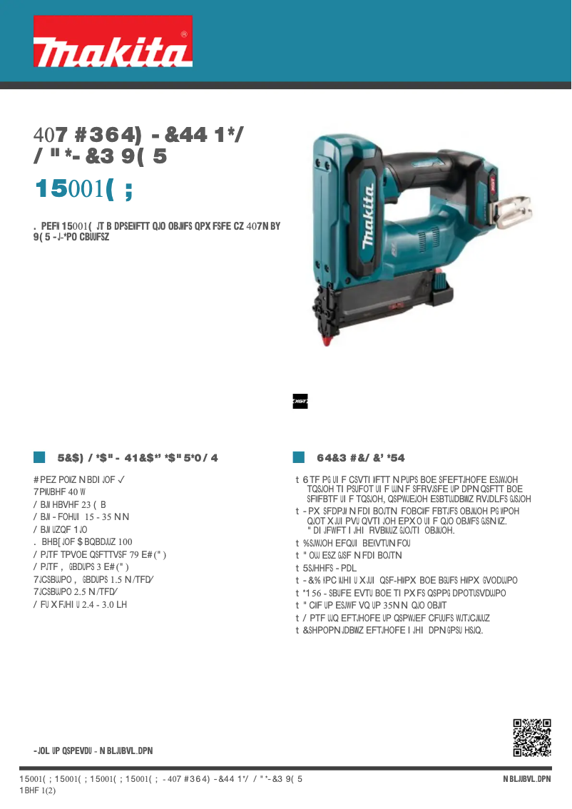 Page 1 of the manual Technical Sheet Makita PT001G