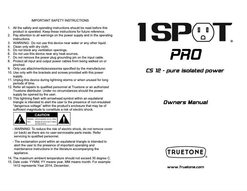 Page 1 of the manual User Manual Truetone 1 Spot Pro CS12