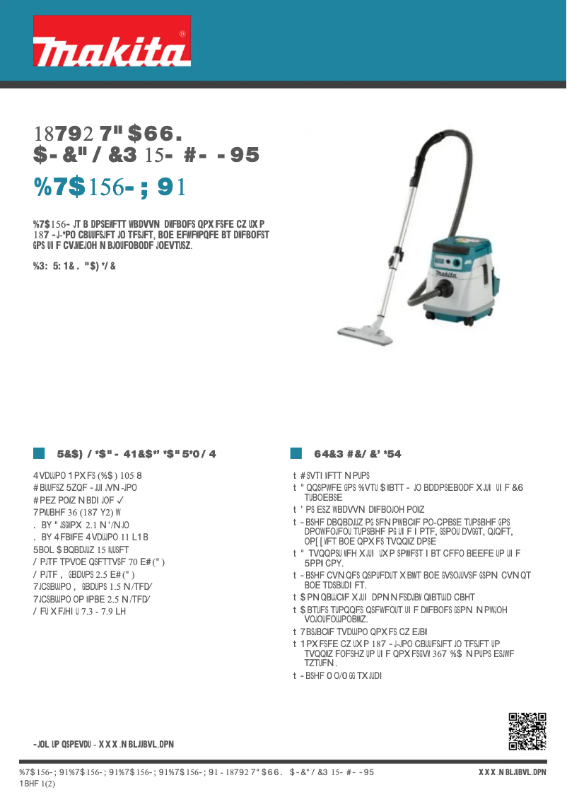 Page 1 of the manual Technical Sheet Makita DVC156LZX1