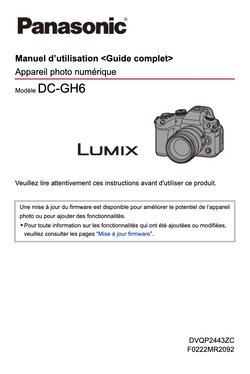 Page 1 of the manual User Manual Panasonic Lumix DMC-GH6