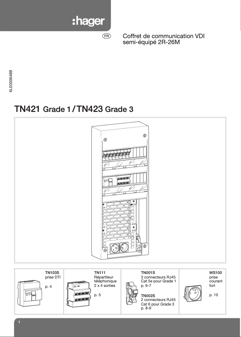 Page 1 of the manual User Manual Hager TN423