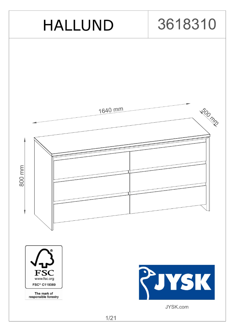 Page 1 of the manual User Manual JYSK Hallund (164x80x50)