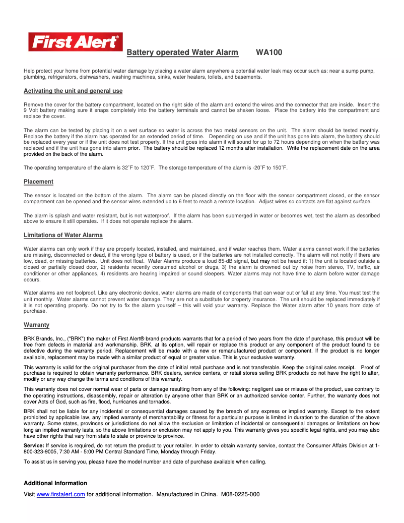 First page image of the manual for WA100