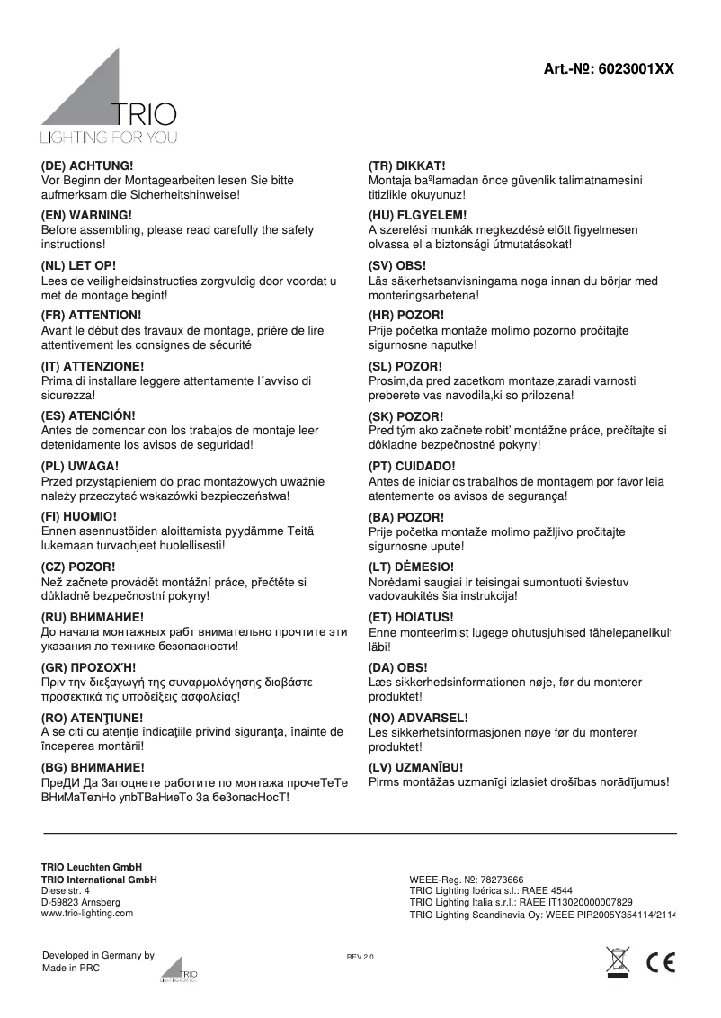 Page 1 of the manual User Manual Trio Lighting Moony 602300194