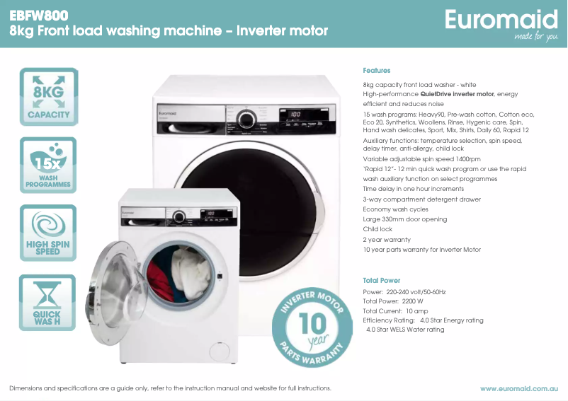 First page image of the manual for EBFW800