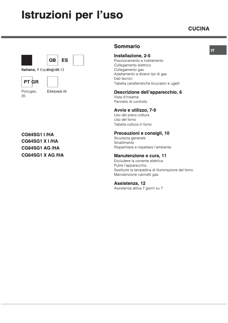 First page image of the manual for CG64SG1 (W) I /HA