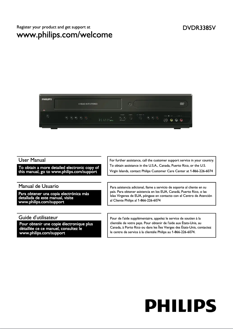 First page image of the manual for DVDR3385V