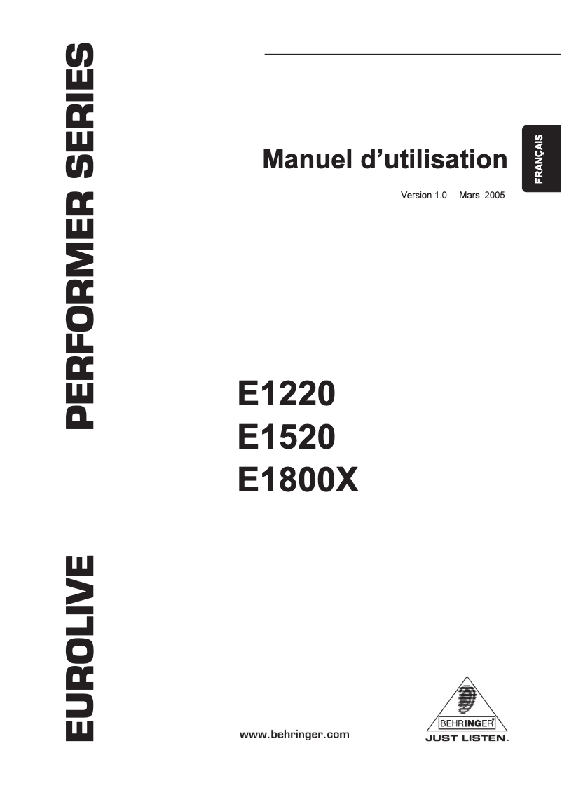 Page 1 of the manual User Manual Behringer Eurolive Performer E1800X