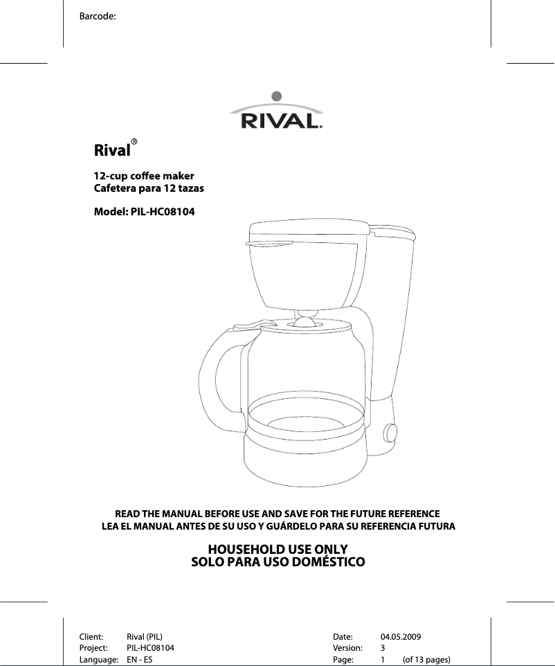 First page image of the manual for PIL-HC08104