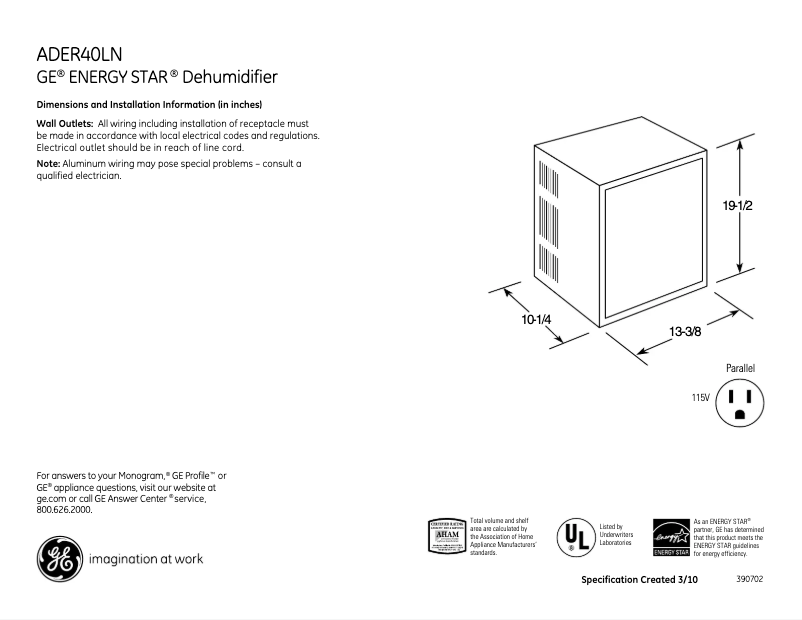 First page image of the manual for ADER40LN