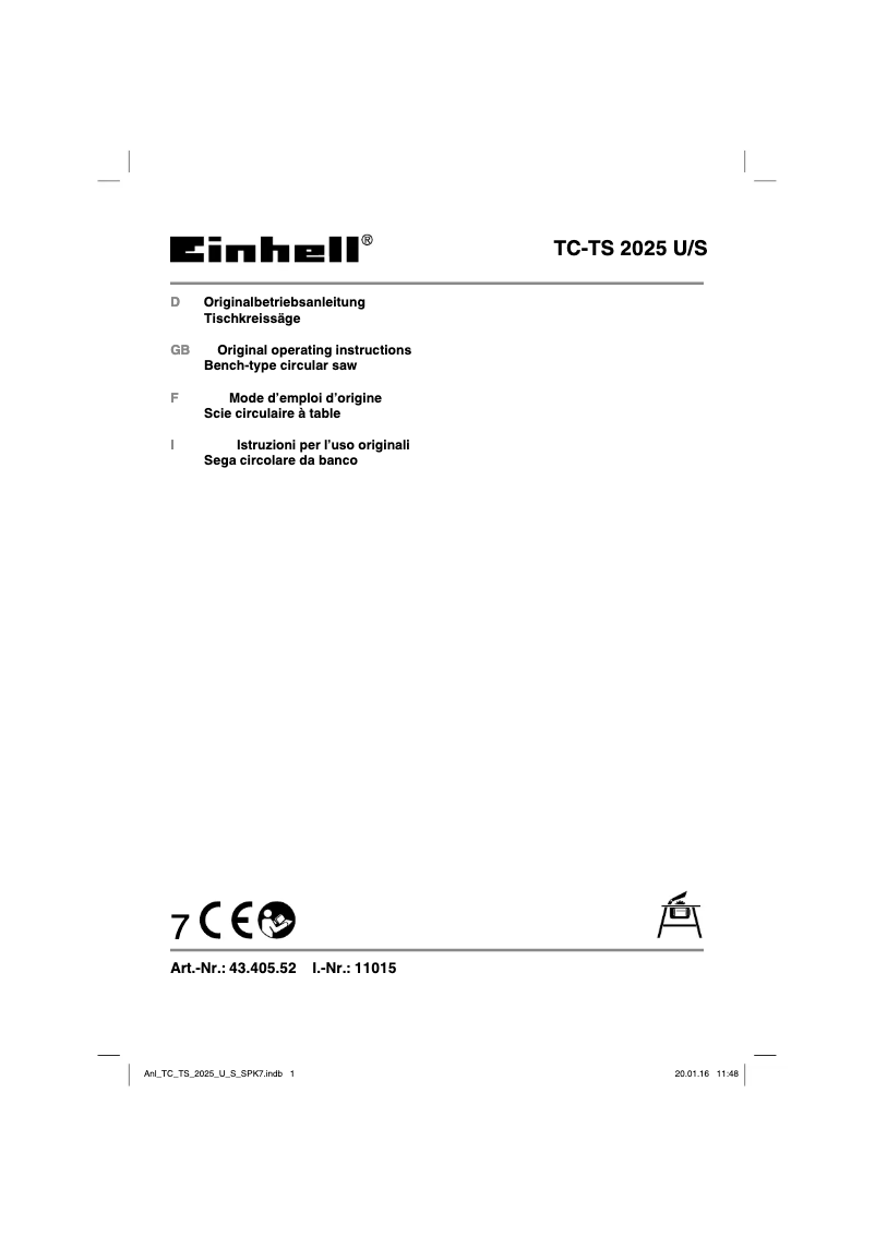 First page image of the manual for TC-TS 2025 U/S