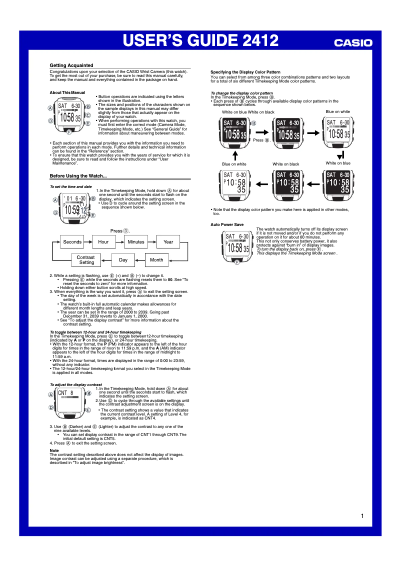 Page 1 of the manual User Manual Casio 2412