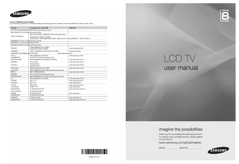 Page 1 of the manual User Manual Samsung LE40A856S1M