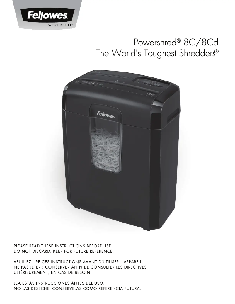 Page 1 of the manual User Manual Fellowes Powershred 8CX