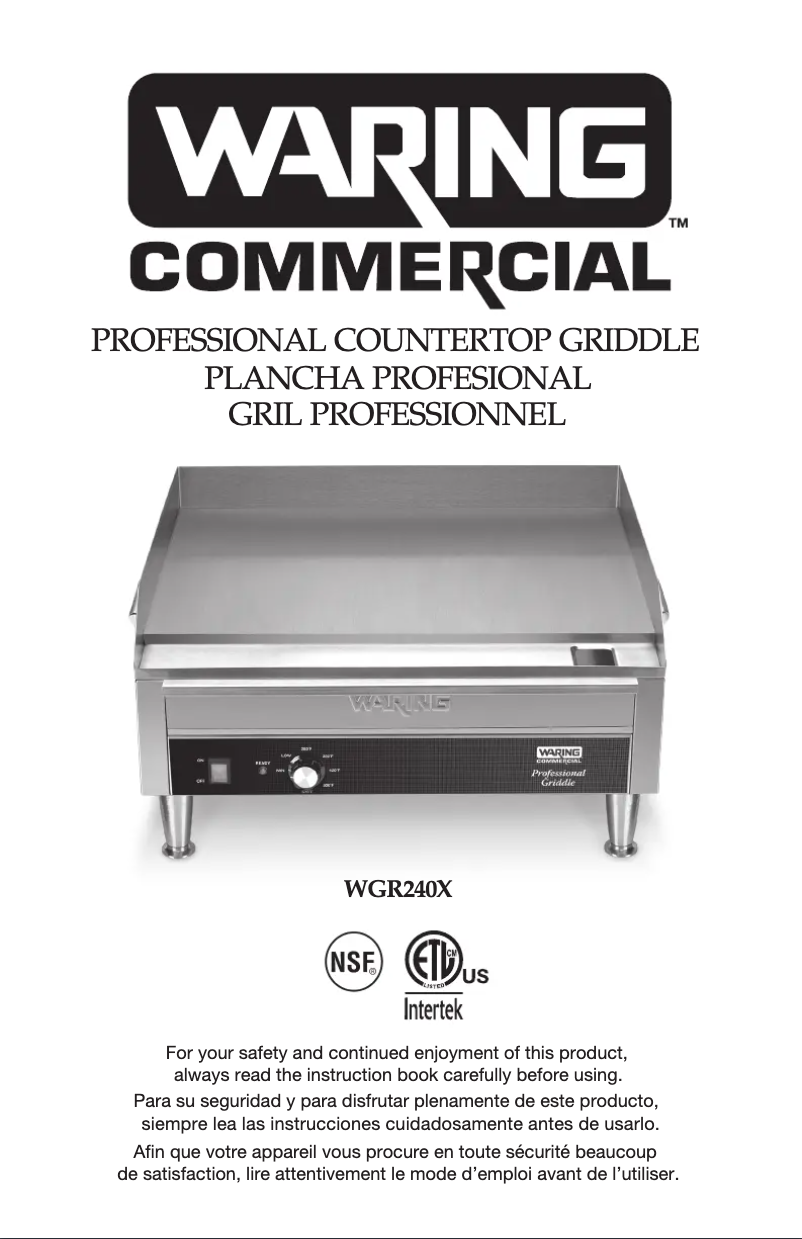 Page 1 of the manual User Manual Waring Commercial WGR240X