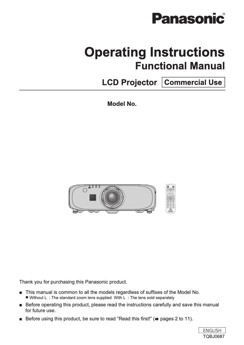 Page 1 of the manual User Manual Panasonic PT-EW640L
