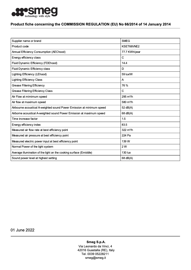 Page 1 of the manual Brochure Smeg KSET66VNE2