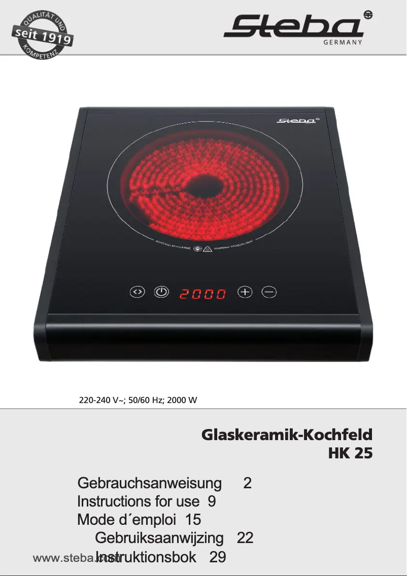 Page 1 of the manual User Manual Steba HK 25