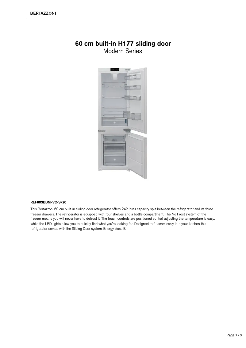 Page 1 of the manual Technical Sheet Bertazzoni REF603BBNPVC-S/20