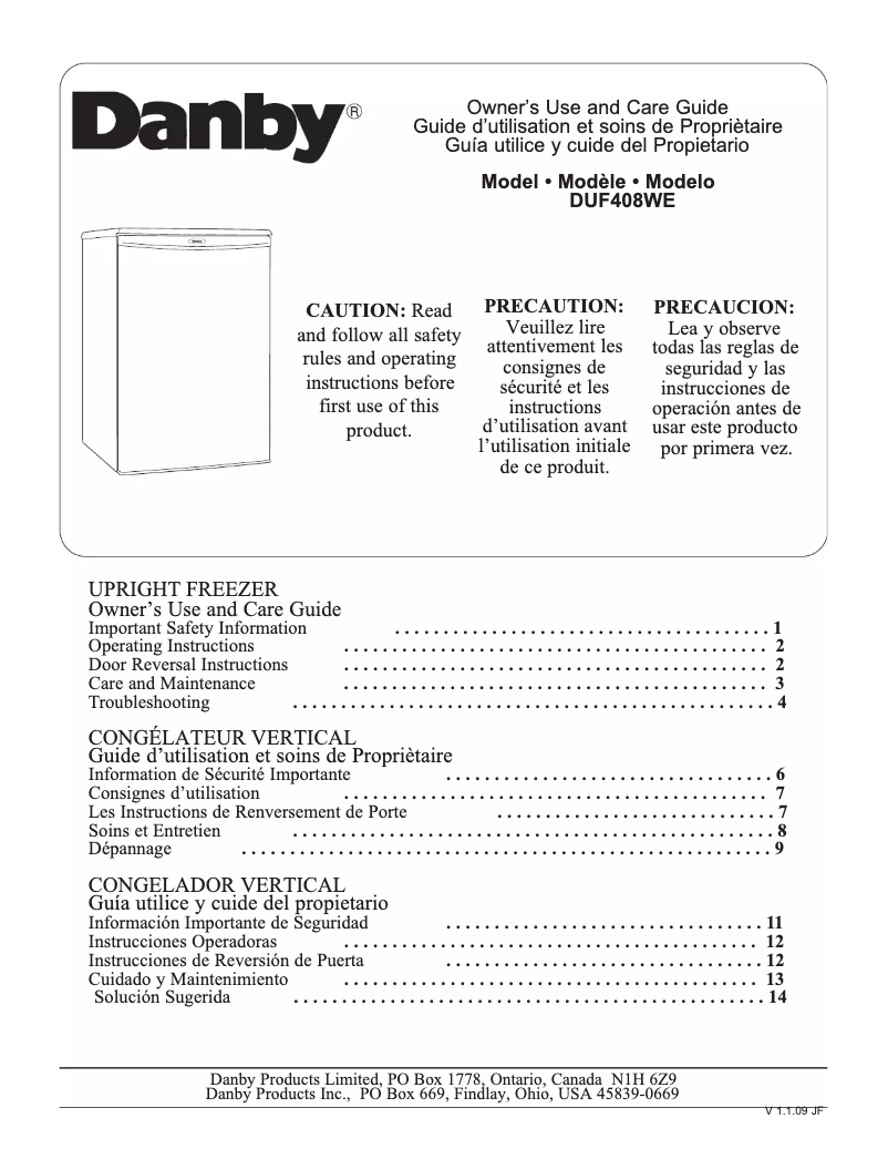 Page 1 of the manual User Manual Danby DUF408WE