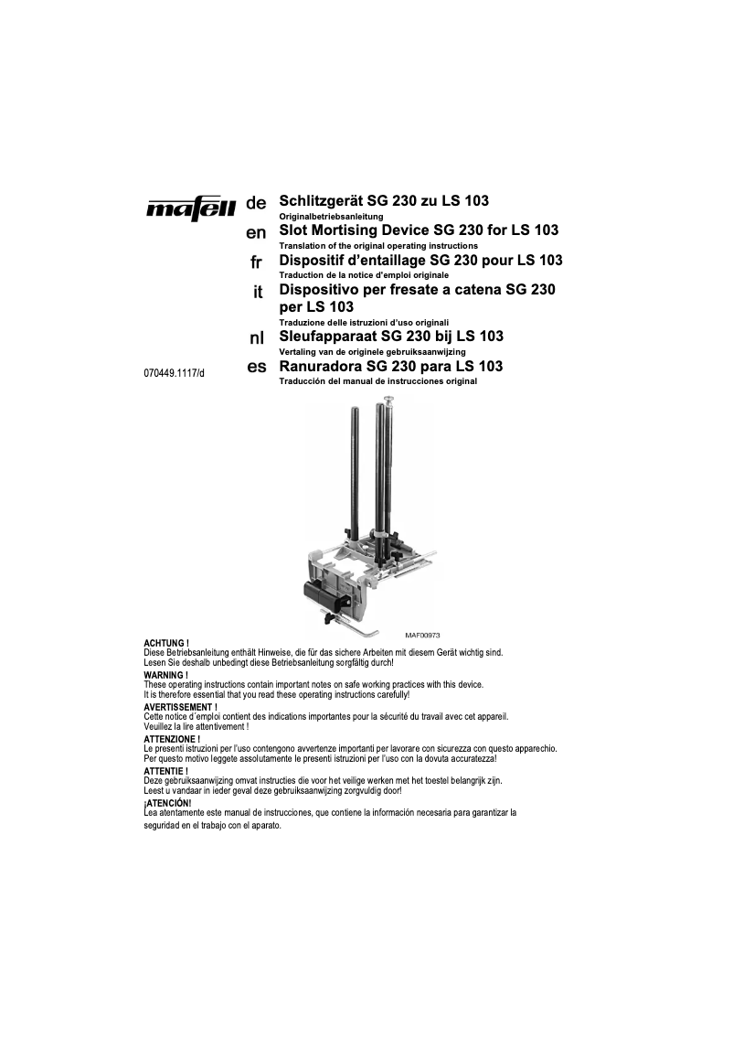 Page 1 of the manual User Manual Mafell SG 230