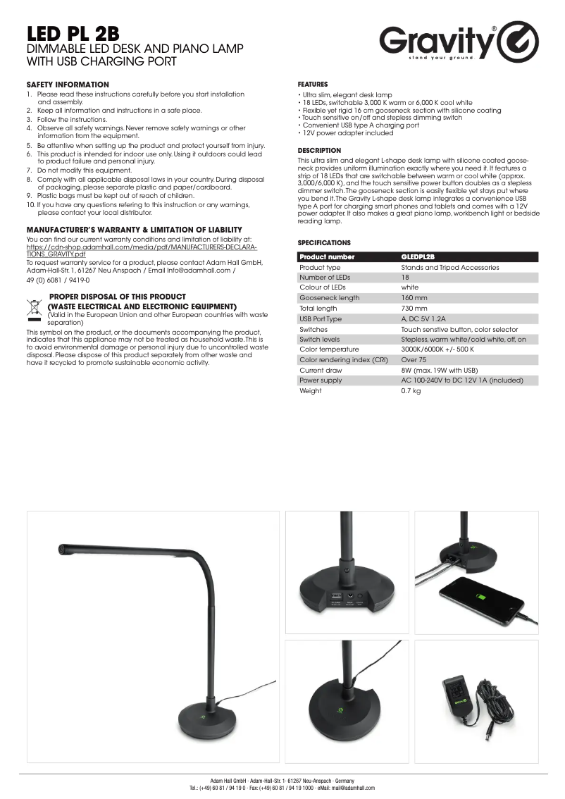 Page 1 of the manual User Manual Gravity LED PL 2B
