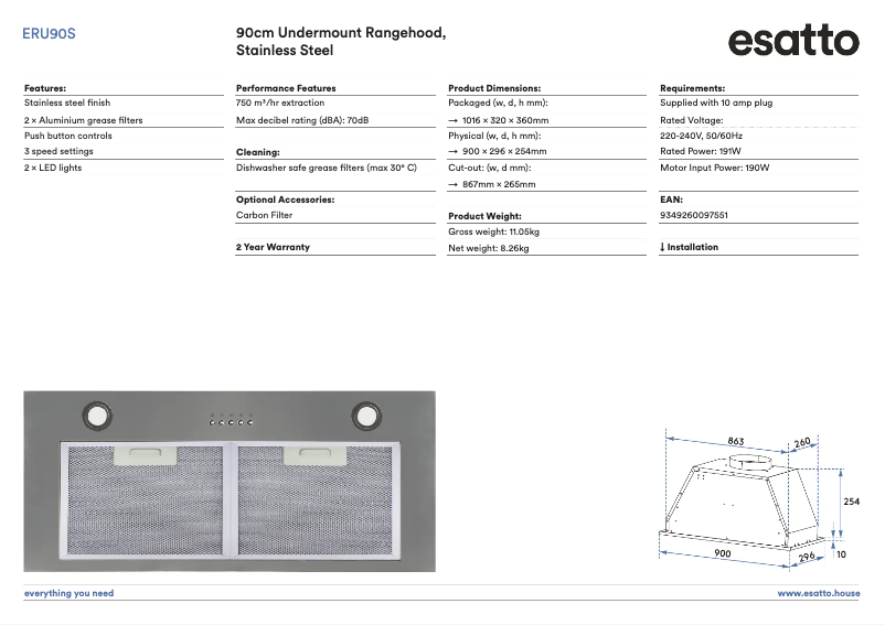 Page 1 of the manual Technical Sheet Esatto ERU90S